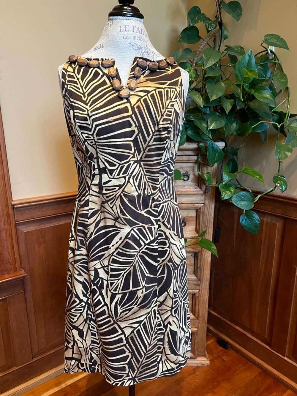 Jones New York Signature Petite brown tropical leaf dress women’s 10P